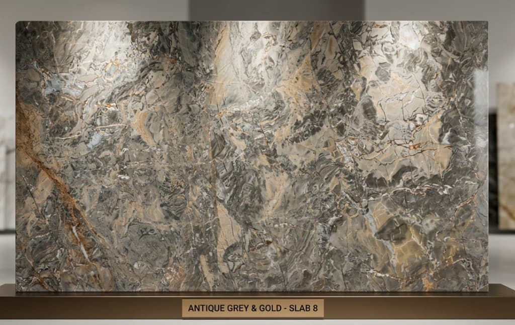 Antique Grey & Gold stone slab with grey and gold veining — Kristone Global LLP