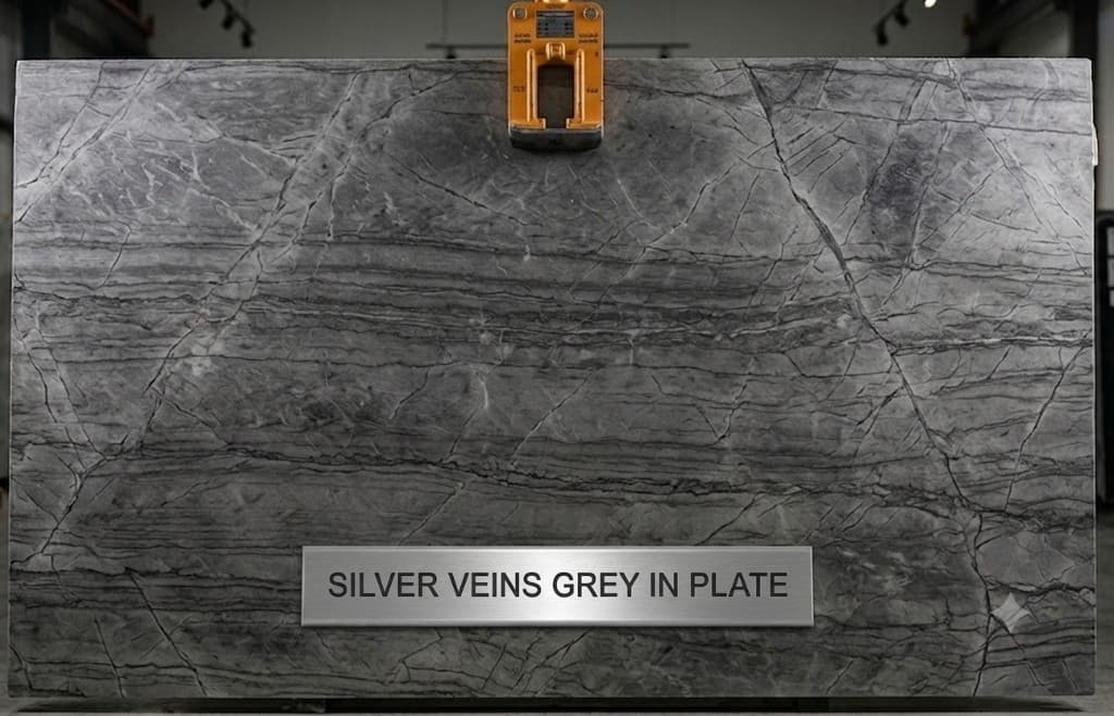 Silver Veins Grey stone slab with silver-grey veining — Kristone Global LLP